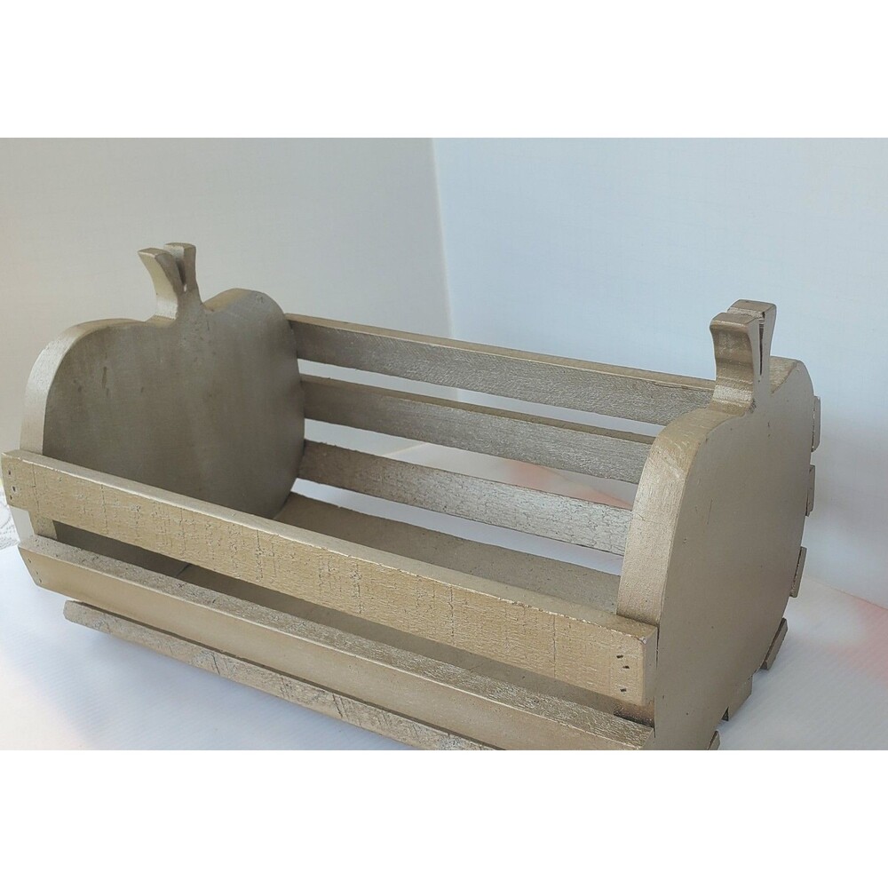 Wooden Apple Basket Magazine Holder Slatted Book Bin Cottage Fall Farm Decor 13"